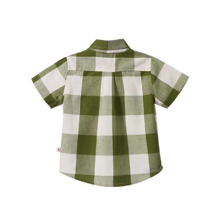 NATURE BABY - SHORT SLEEVE IRA BUTTON UP: JUNGLE CHECK