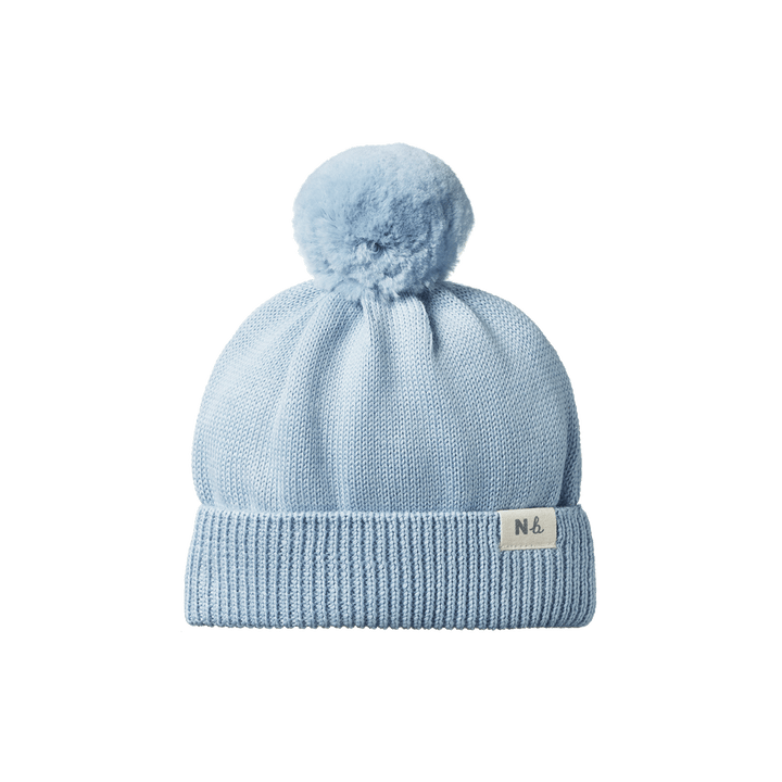 NATURE BABY - ALPINE POM POM BEANIE: CELESTIAL BLUE [sz:6-12 MTHS]