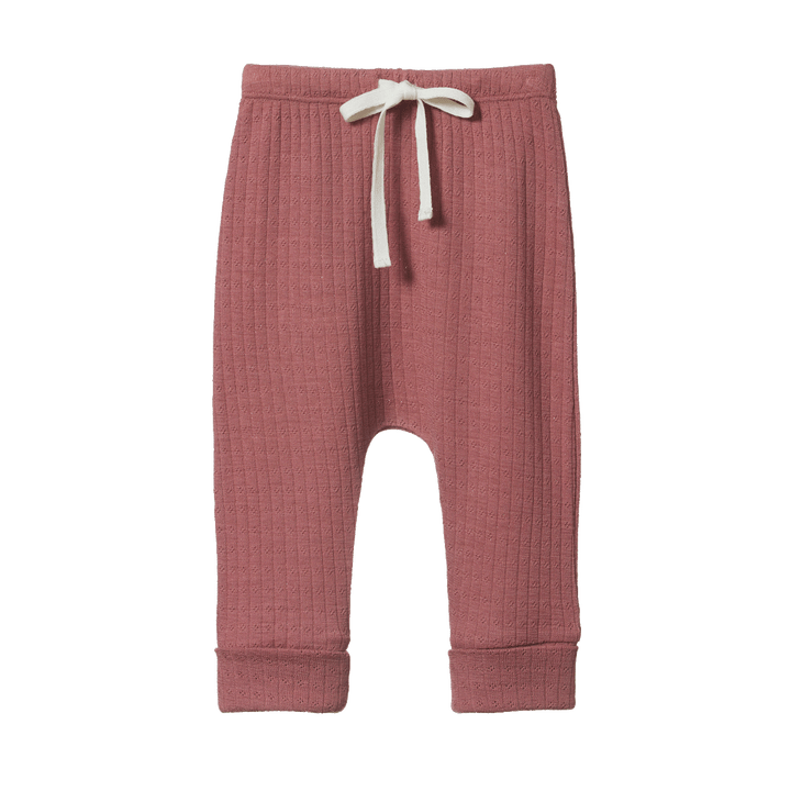 NATURE BABY - MERINO ESSENTIAL DRAWSTRING PANTS POINTELLE: WOODLAND ROSE [sz:NB]