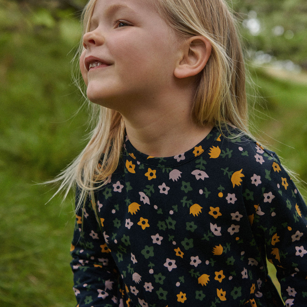 NATURE BABY - TWIRL LONG SLEEVE DRESS: NAVY POLLYANNA PRINT [sz:6-12 MTHS]