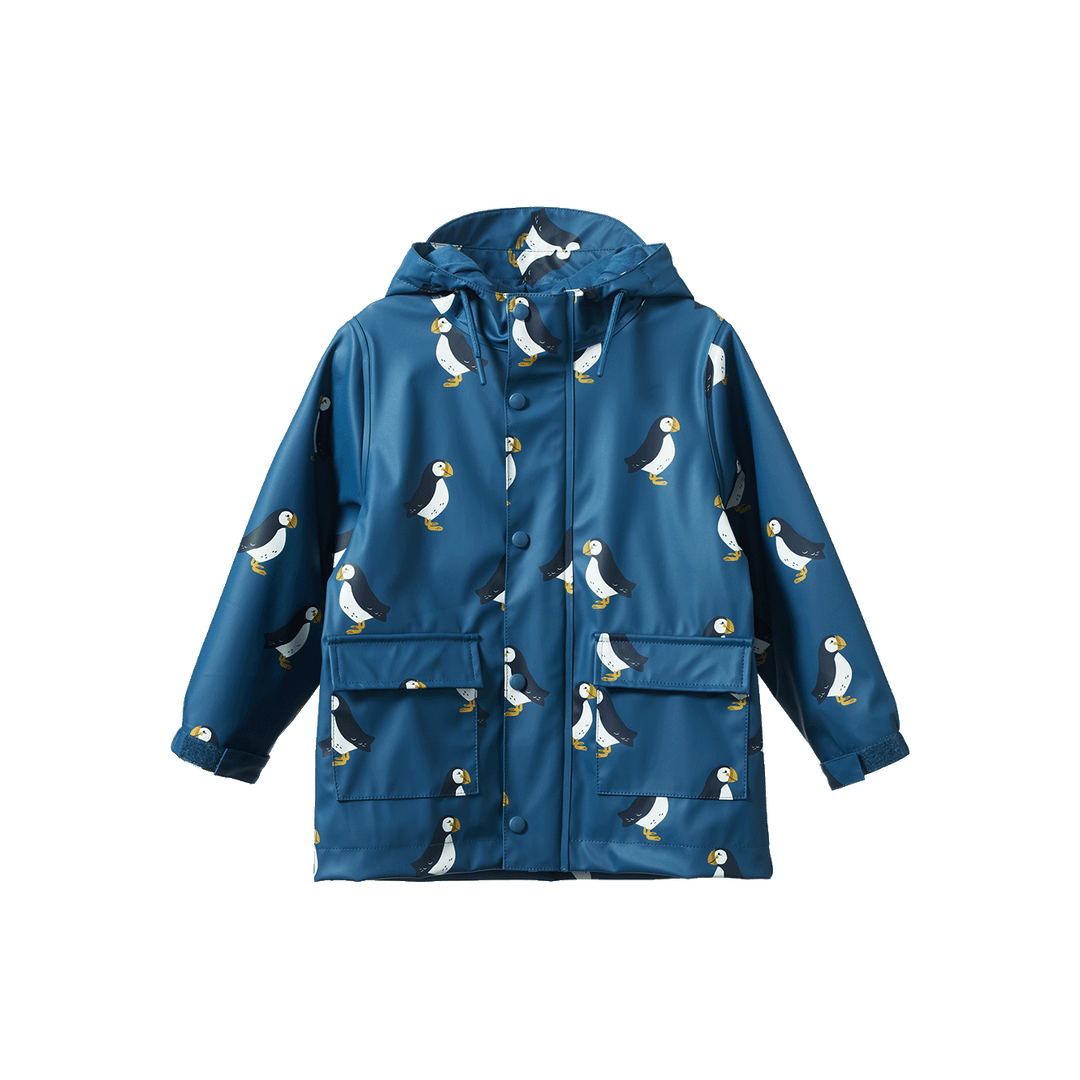 NATURE BABY - RAINCOAT: PUFFIN TEAL PRINT [sz:1-2 YR]