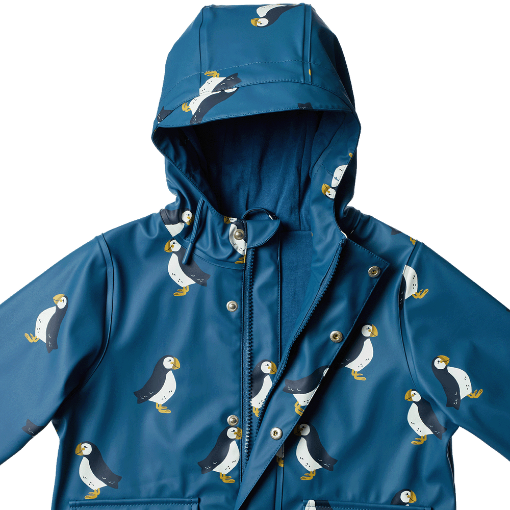 NATURE BABY - RAINCOAT: PUFFIN TEAL PRINT [sz:1-2 YR]