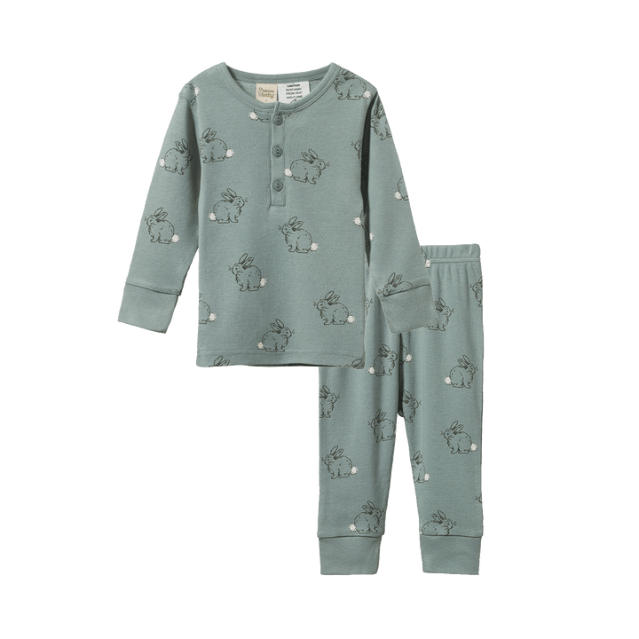 NATURE BABY - 2PC LONG SLEEVE PYJAMAS: COTTAGE BUNNY SAGE PRINT [sz:1 YR]