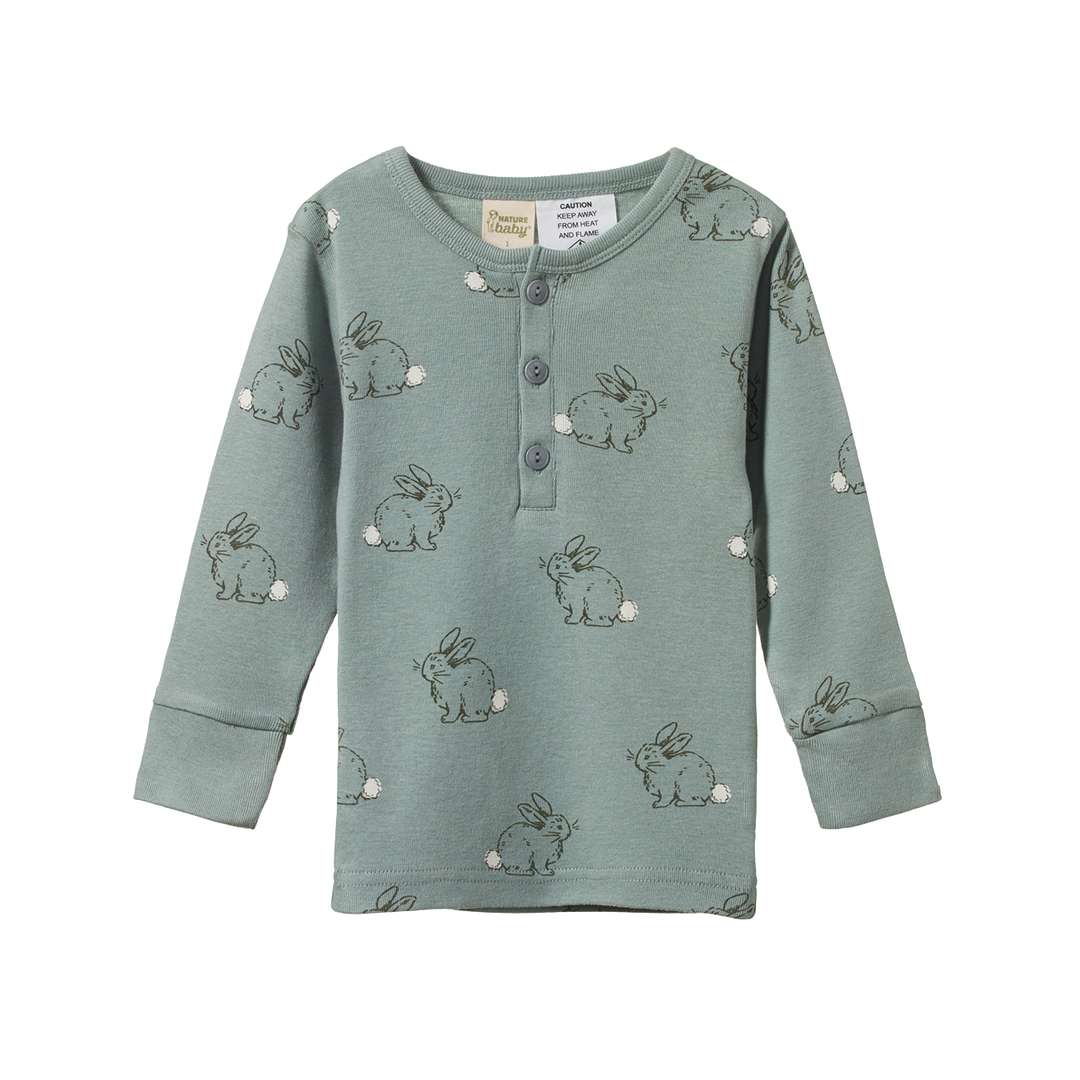 NATURE BABY - 2PC LONG SLEEVE PYJAMAS: COTTAGE BUNNY SAGE PRINT [sz:1 YR]