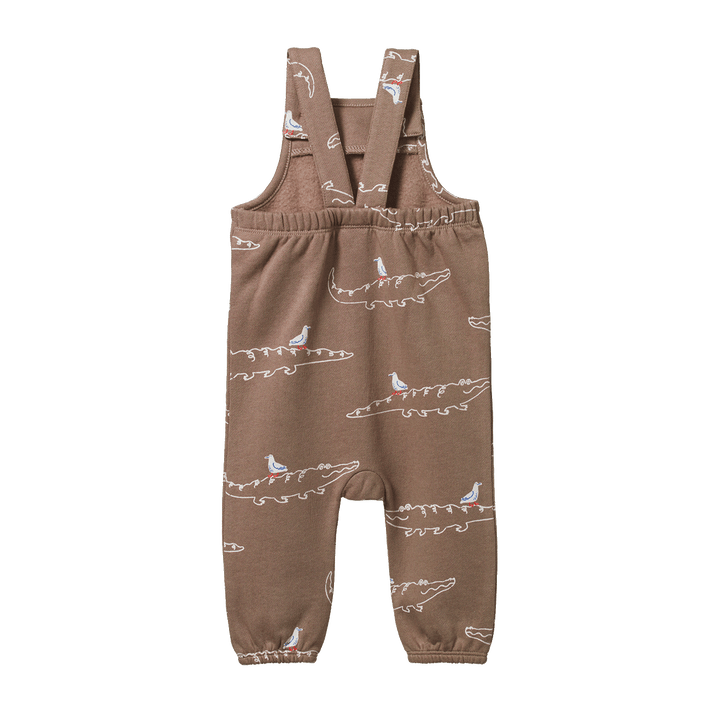 NATURE BABY - TOBI OVERALLS SWEATSHIRTING: CURIOUS CROCODILES PRINT [sz:0-3 MTHS]