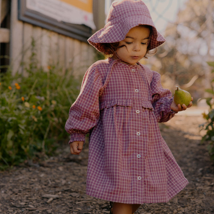 NATURE BABY - INGRID DRESS: RHUBARB CHECK [sz:6-12 MTHS]