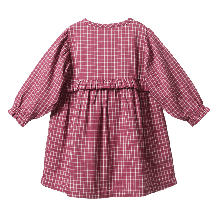 NATURE BABY - INGRID DRESS: RHUBARB CHECK [sz:6-12 MTHS]