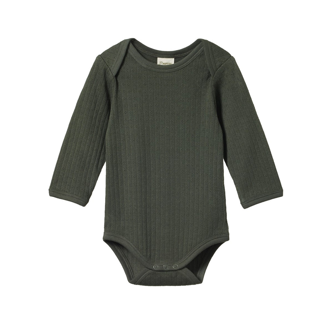 NATURE BABY - LONG SLEEVE BODYSUIT POINTELLE: THYME [sz:NB]