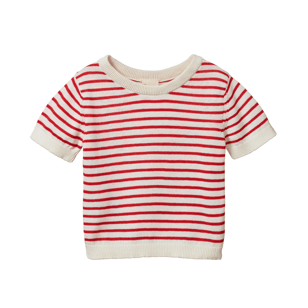 NATURE BABY - KNITTED RIVER TEE: RED SAILOR STRIPE [sz:6-12 MTHS]