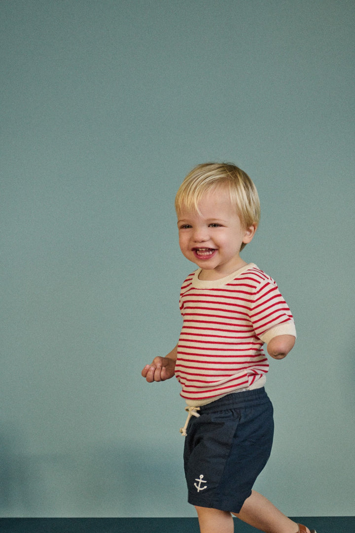 NATURE BABY - KNITTED RIVER TEE: RED SAILOR STRIPE [sz:6-12 MTHS]