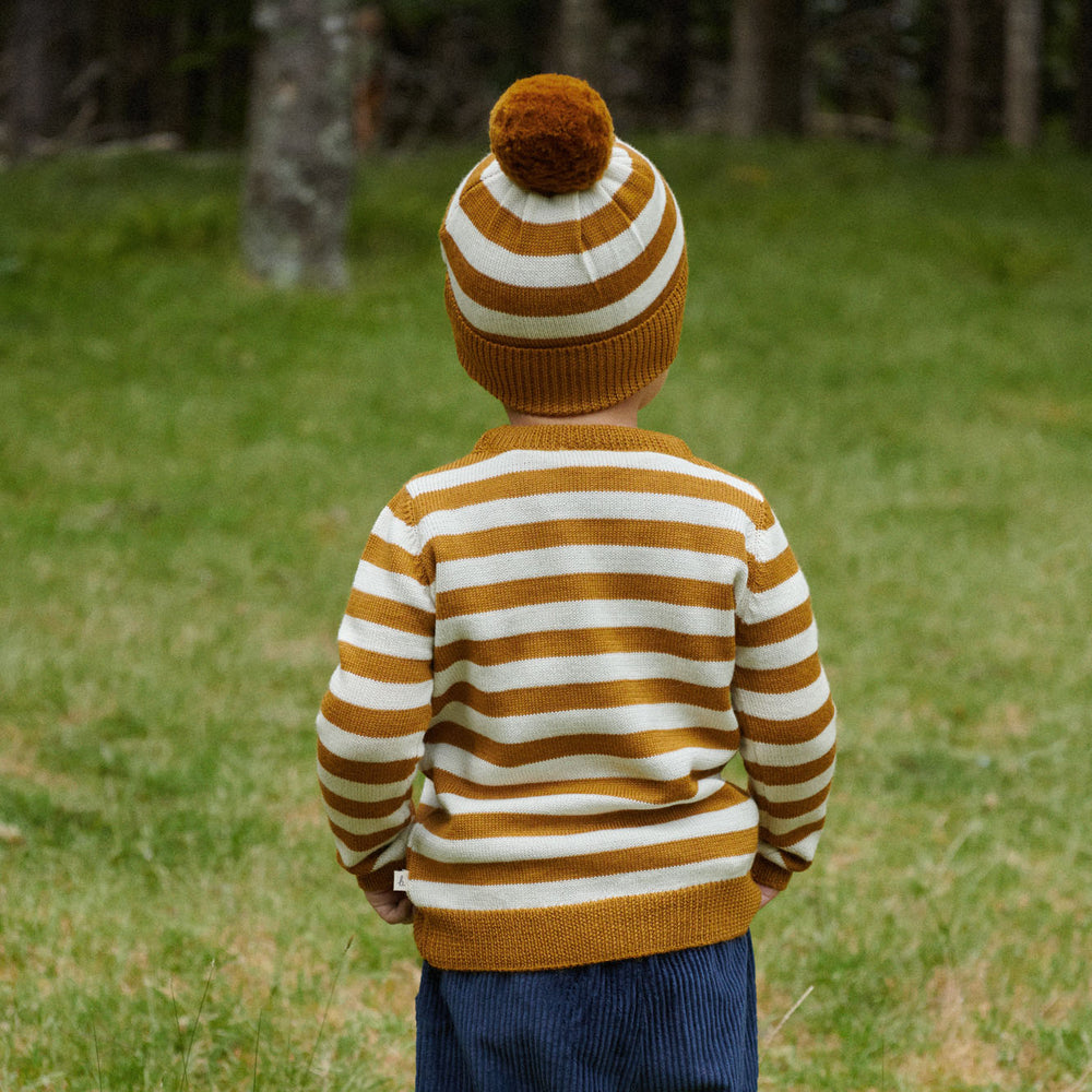 NATURE BABY - MERINO KNIT PULLOVER: TOFFEE BOLD STRIPE [sz:6-12 MTHS]