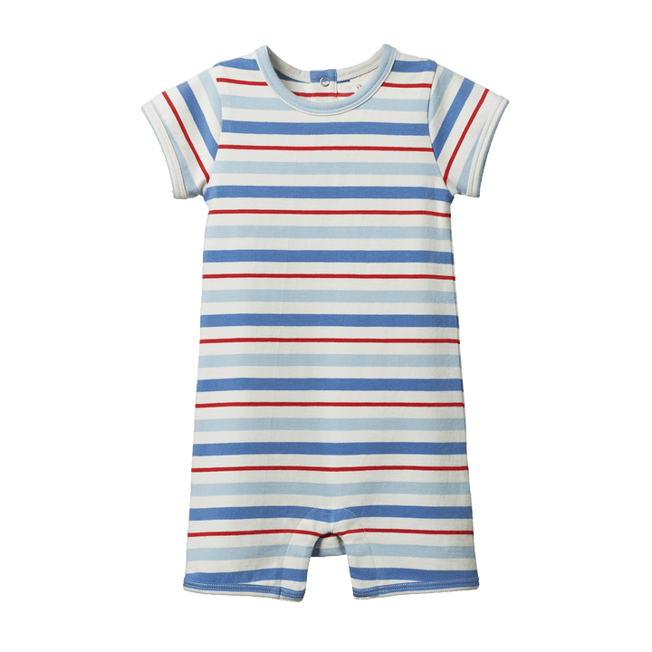 NATURE BABY - SHORT SLEEVE QUINCY ROMPER: MINERAL SURF STRIPE [sz:0-3 MTHS]