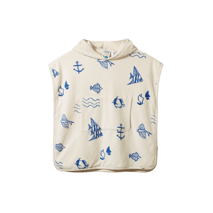 NATURE BABY - ORGANIC COTTON PONCH TOWEL:ATLANTIC PRINT TERRY [sz:1-2 YRS]