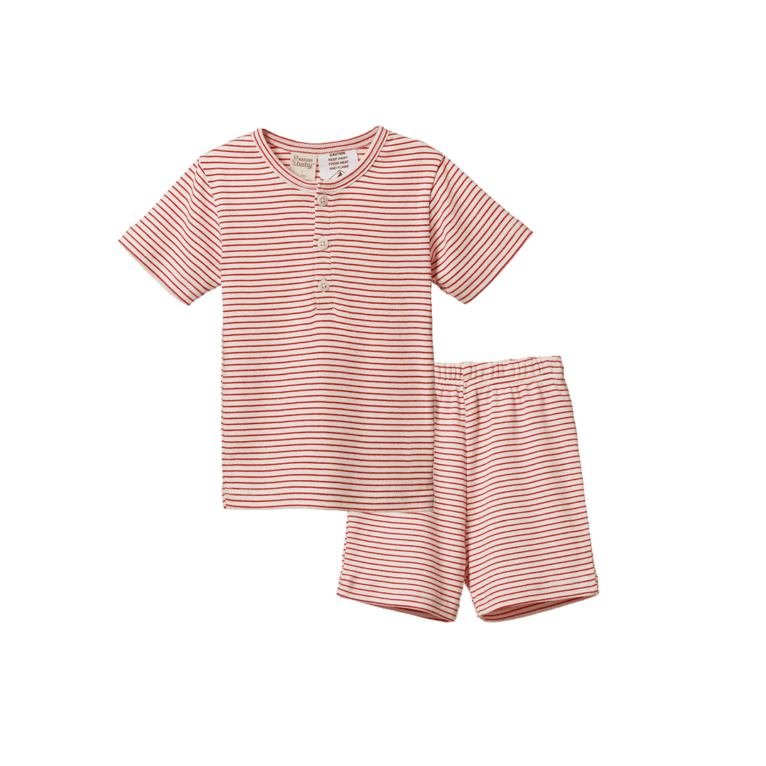 NATURE BABY - 2PC SHORT SLEEVE COTTON PYJAMAS: RED PINSTRIPE [sz:1 YR]