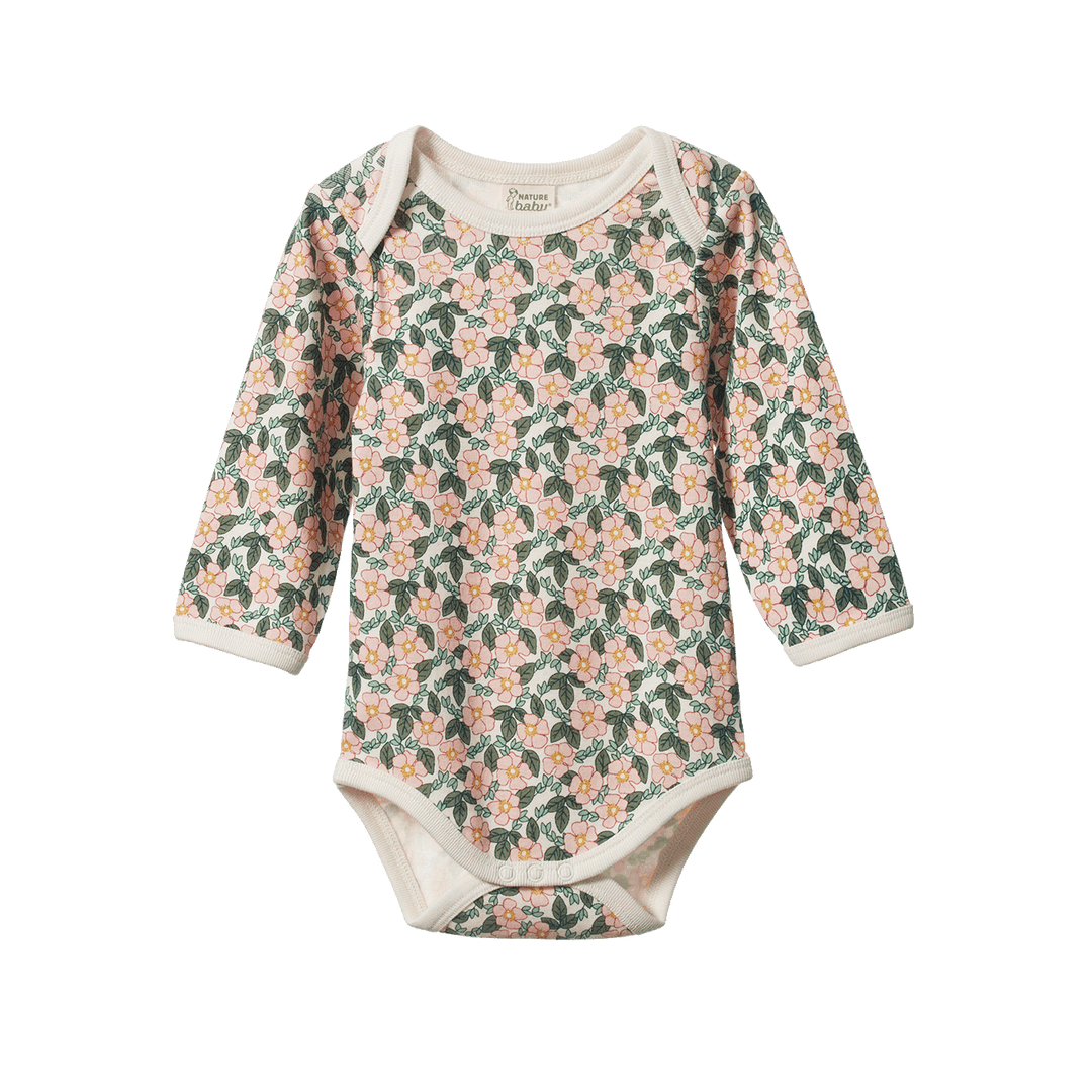 NATURE BABY - LONG SLEEVE BODYSUIT: GARLAND PRINT [sz:0-3 MTHS]