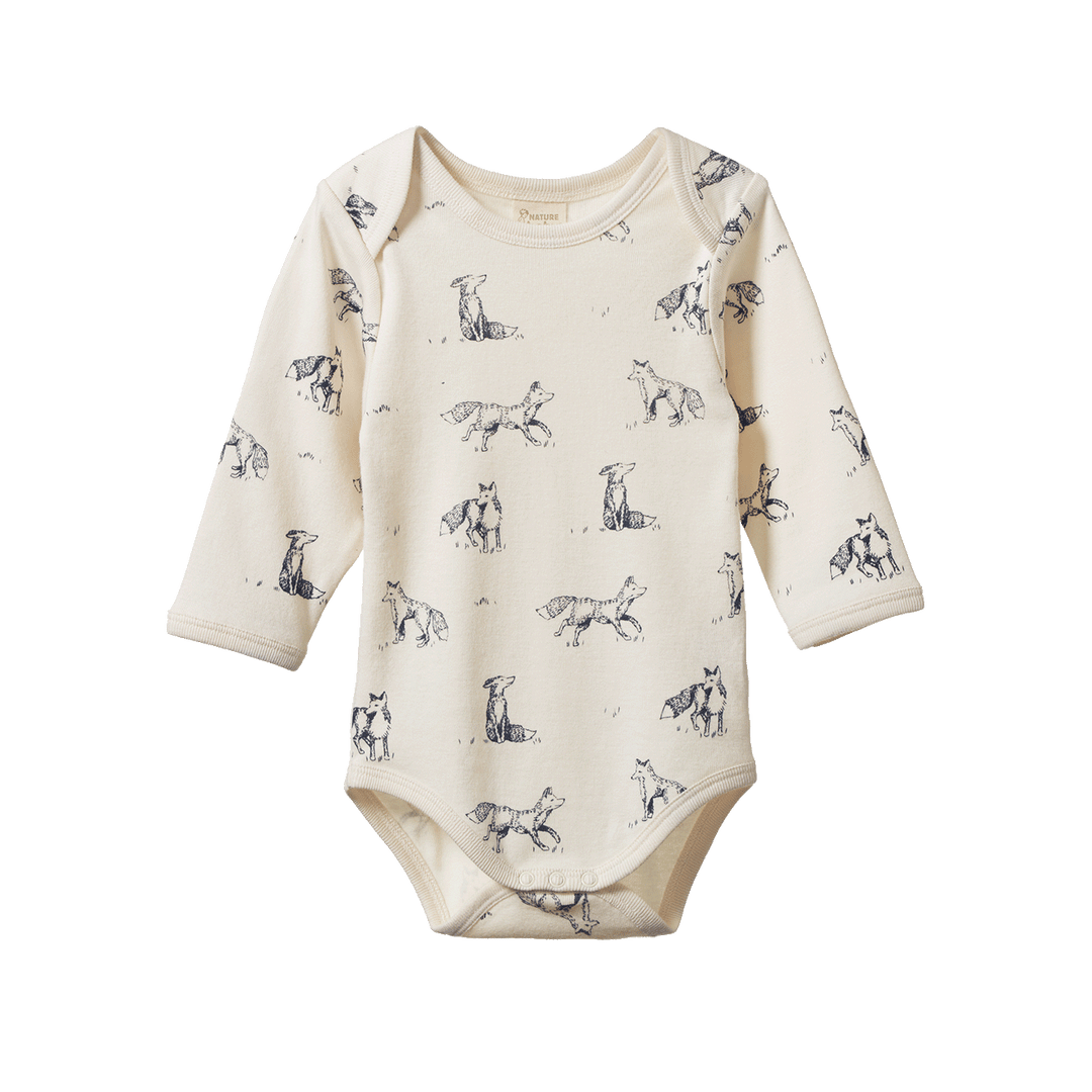 NATURE BABY - LONG SLEEVE BODYSUIT: FOXY PRINT [sz:0-3 MTHS]