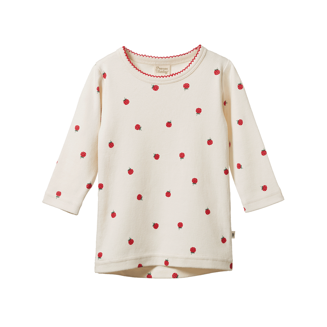 NATURE BABY - LONG SLEEVE CLOUD TEE: RASPBERRY PRINT [sz:6-12 MTHS] 