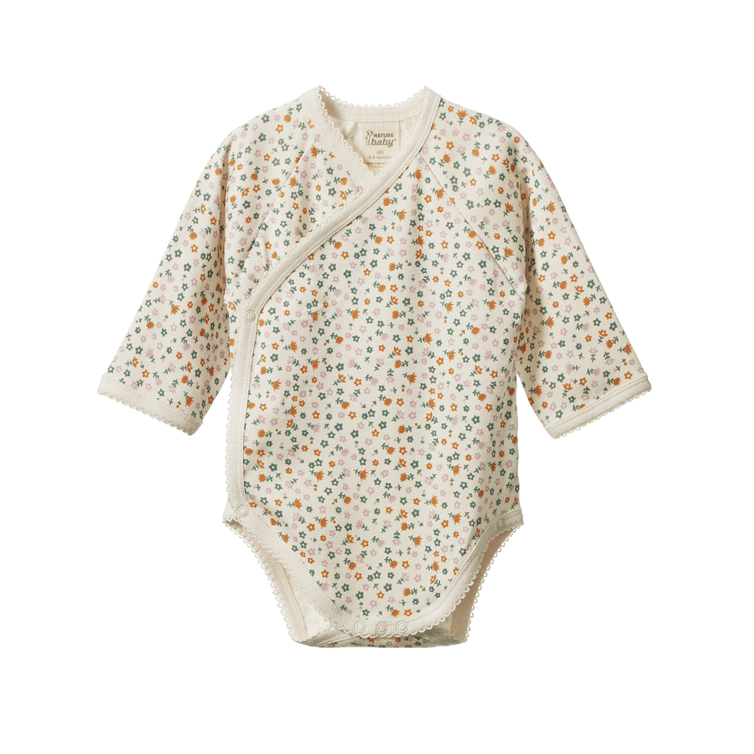 NATURE BABY - KIMONO LONG SLEEVE BODYSUIT: POLLYANNA PRINT [sz:NB]