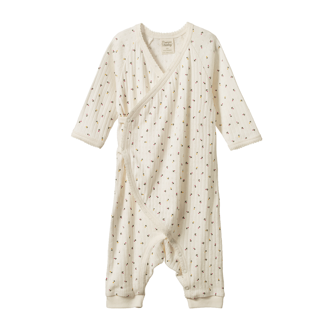 NATURE BABY - KIMONO STRETCH AND GROW POINTELLE: ASTER FLORAL PRINT [sz:NB] 