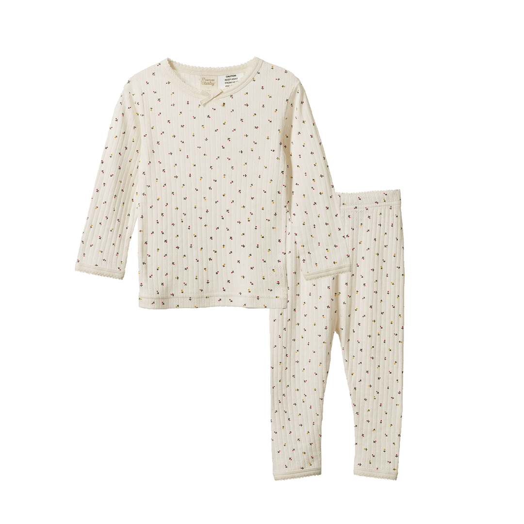 NATURE BABY - 2PC LONG SLEEVE POINTELLE PYJAMA SET: ASTER FLORAL PRINT [sz:1 YR]