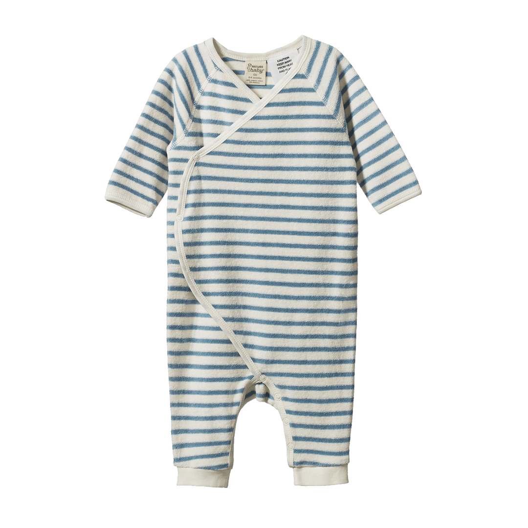 NATURE BABY - KIMONO STRETCH & GROW TERRY: POWDER BLUE SAILOR STRIPE [sz:NB]