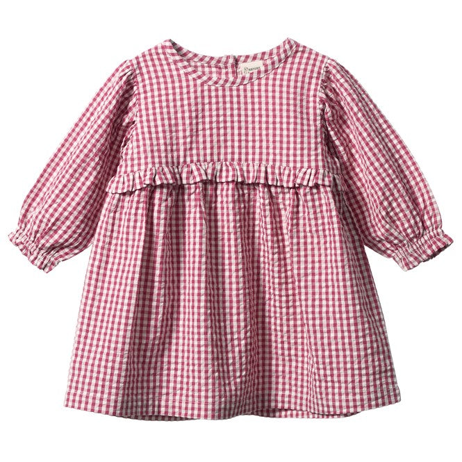 NATURE BABY - NORA DRESS: JAM CHECK [sz:6-12 MTHS]