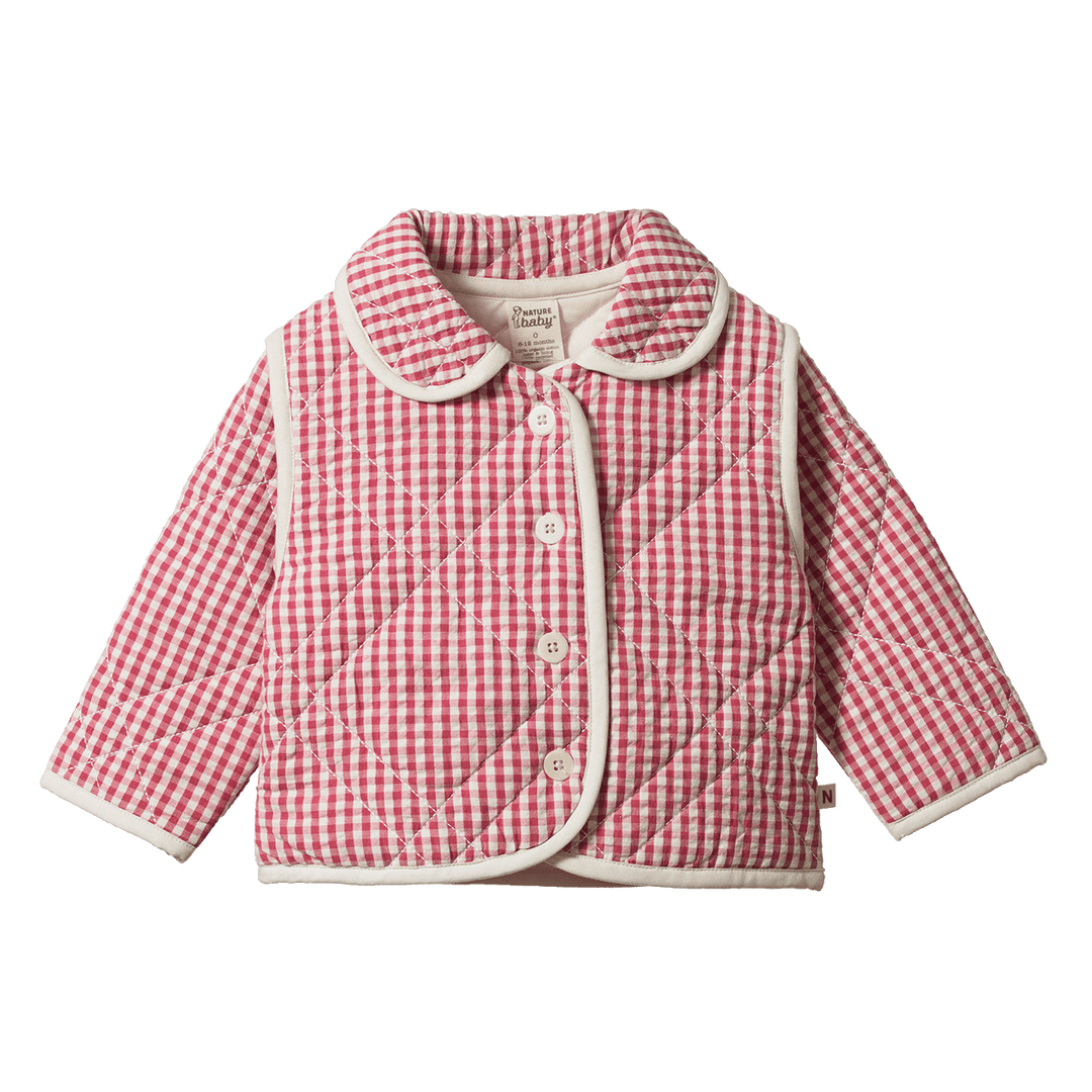 NATURE BABY - MARLO QUILTED COAT: JAM CHECK [sz:6-12 MTHS]