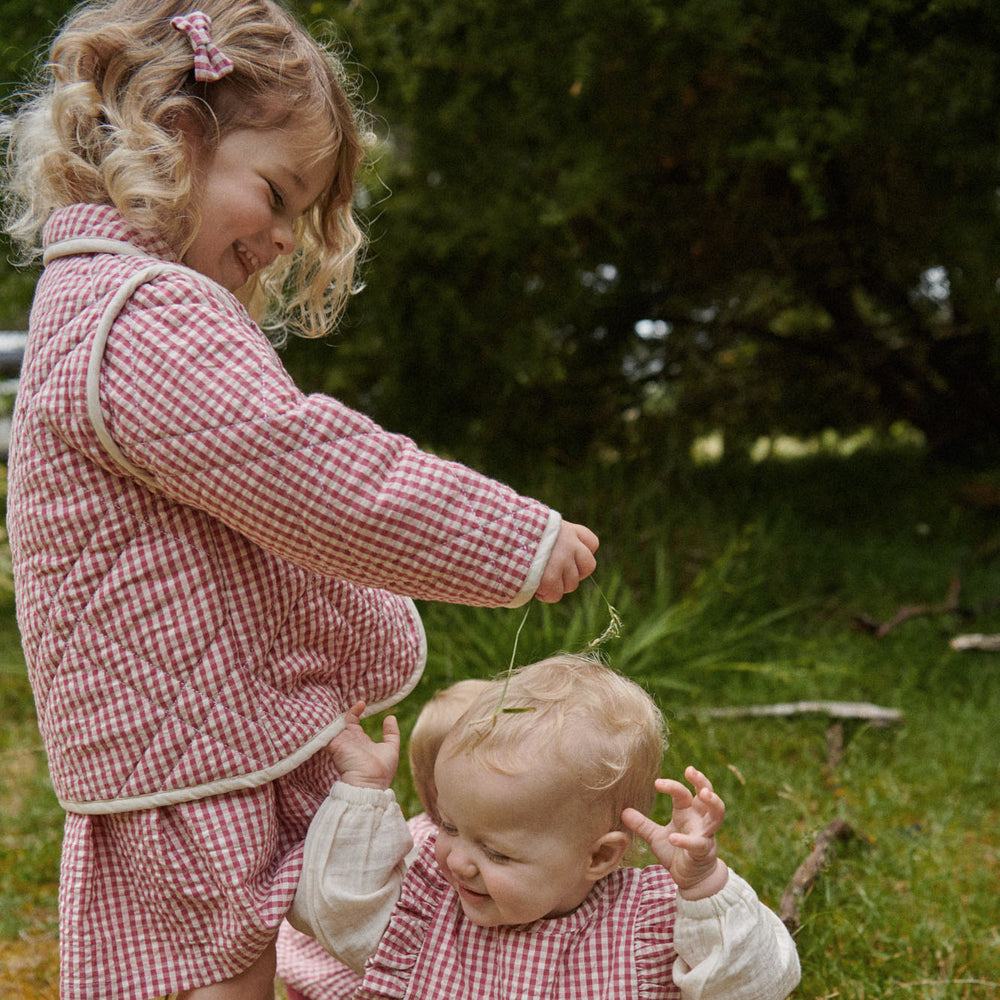 NATURE BABY - MARLO QUILTED COAT: JAM CHECK [sz:6-12 MTHS]