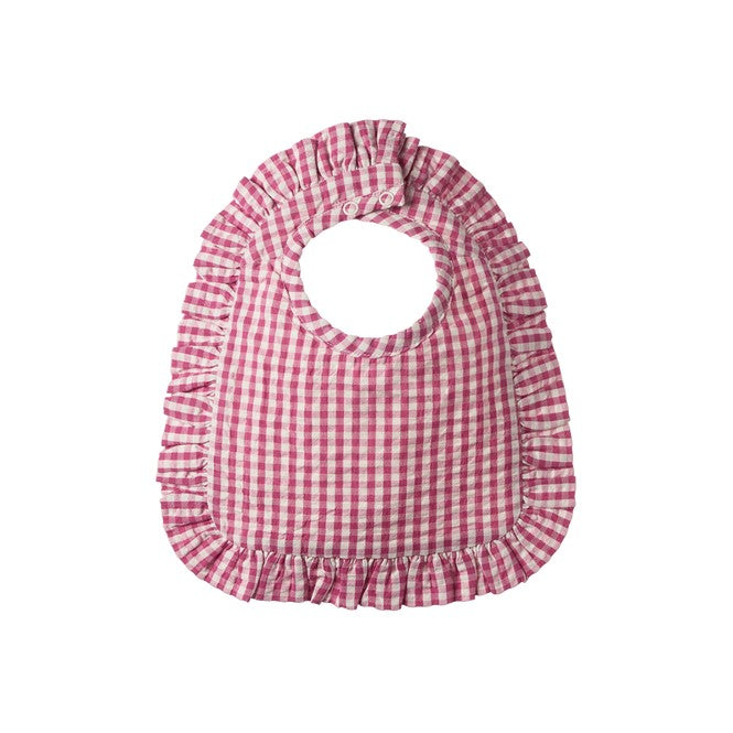 NATURE BABY - HETTY RUFFLE BIB: JAM CHECK [sz:0-6 MTHS]