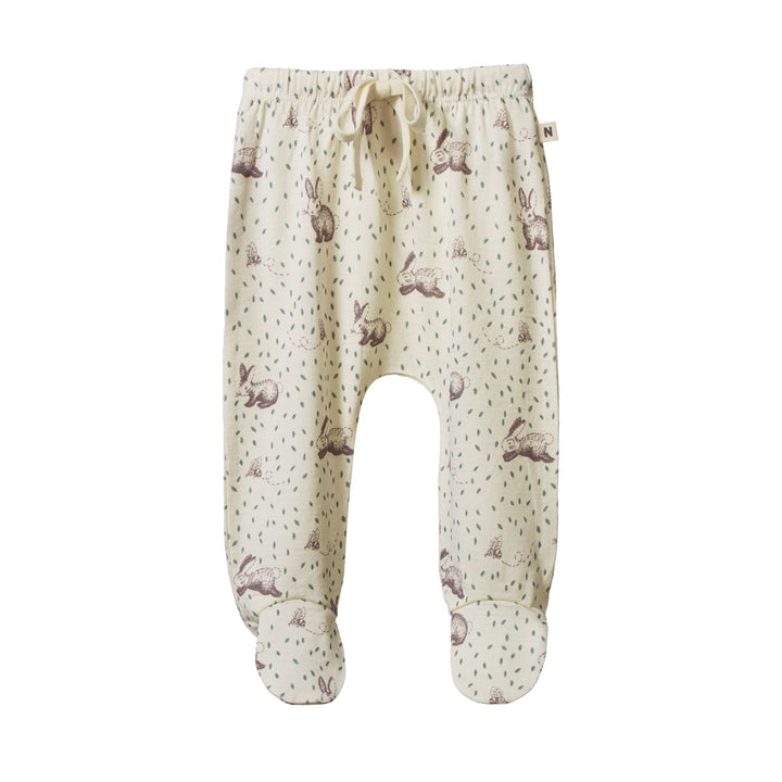 NATURE BABY - MERINO FOOTED ROMPERS: RABBITTY PRINT [sz:0-3 MTHS]