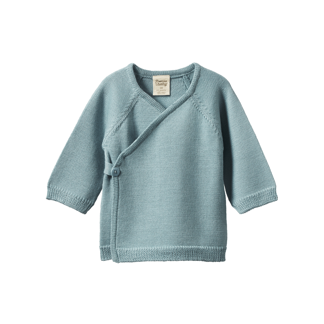 NATURE BABY - MERINO KNIT KIMONO JACKET: POWDER BLUE [sz:0-3 MTHS]