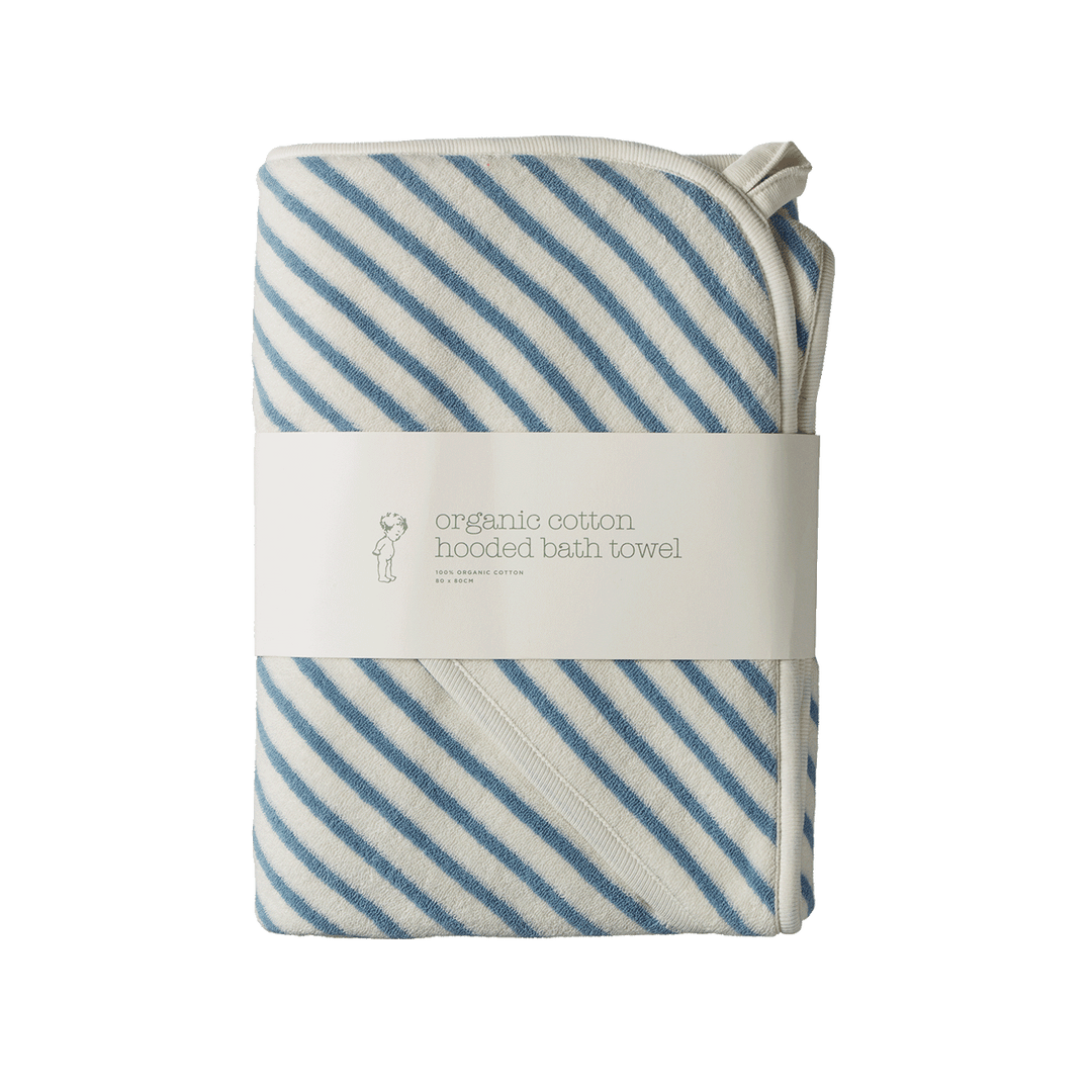 NATURE BABY - ORGANIC COTTON HOODED TOWEL: POWDER BLUE SAILOR STRIPE 