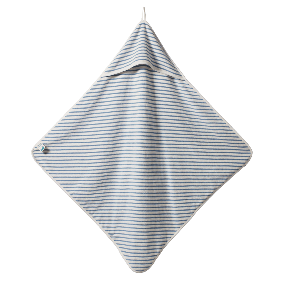 NATURE BABY - ORGANIC COTTON HOODED TOWEL: POWDER BLUE SAILOR STRIPE 