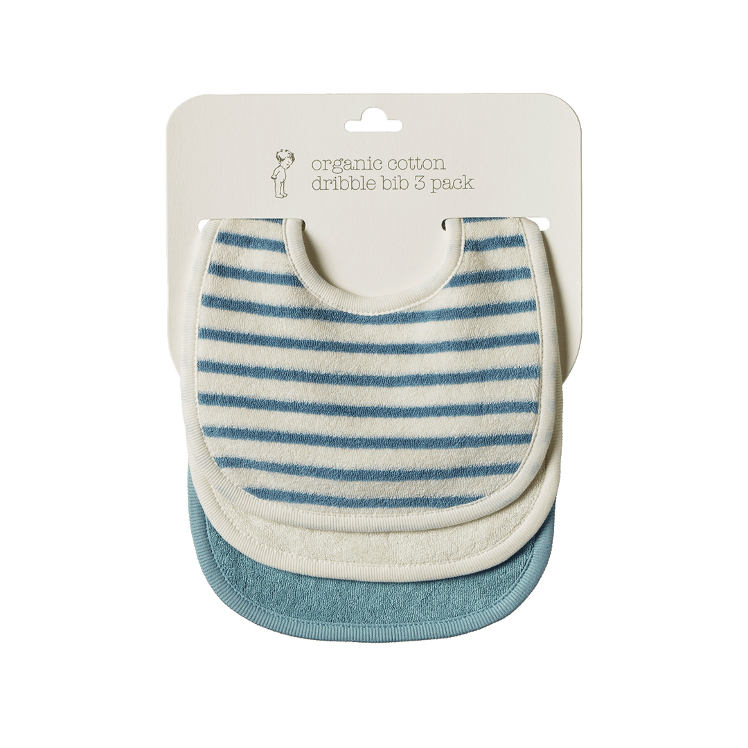 NATURE BABY - DRIBBLE BIBS 3 PACK: POWDER BLUE/NATURAL