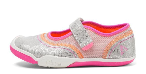 PLAE SHOES - EMME SHIMMER SUEDE MESH: SILVER + PINK