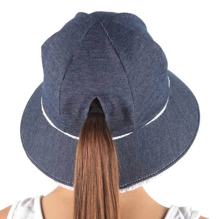 BEDHEAD - BUCKET HAT PONYTAIL RUFFLE TRIM: DENIM