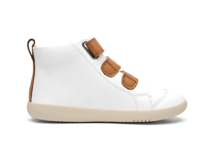 BOBUX - KID + HI COURT BOOT: WHITE + CARAMEL