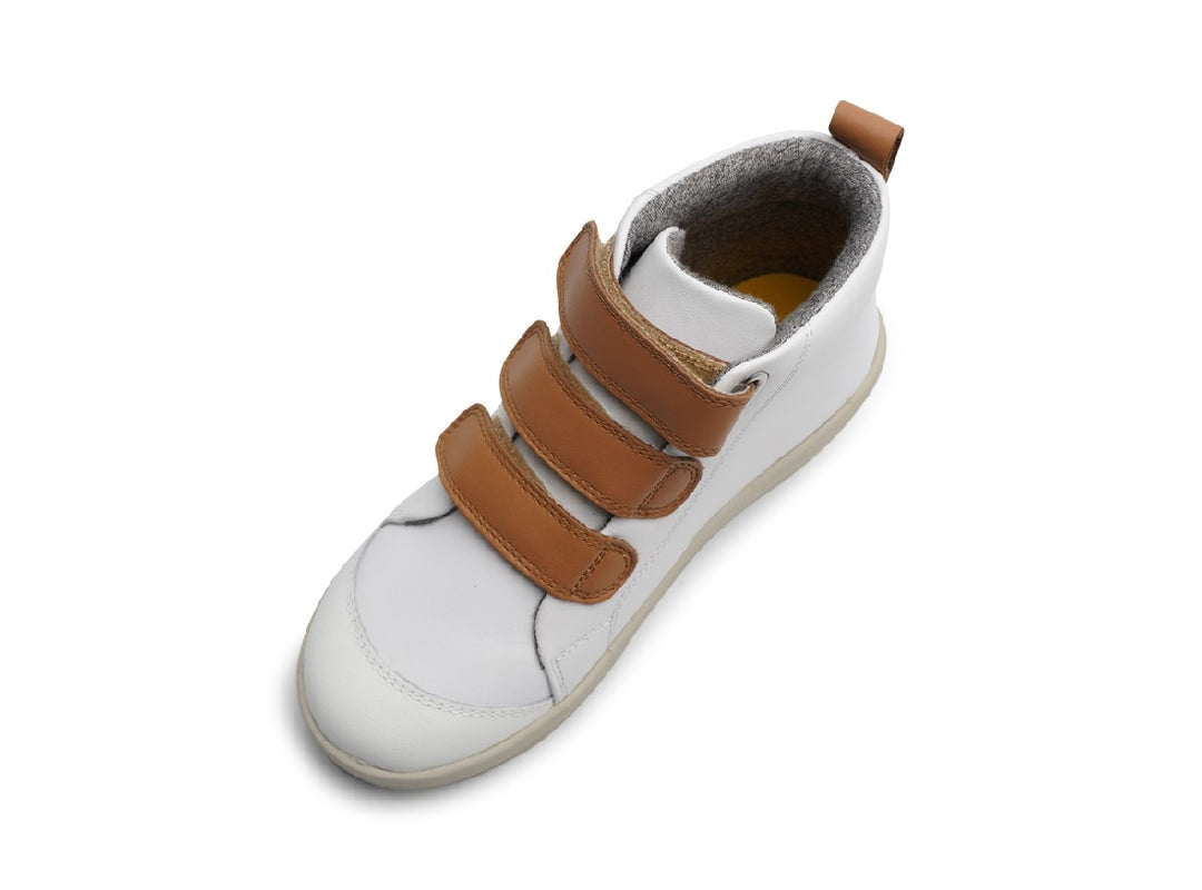 BOBUX - KID + HI COURT BOOT: WHITE + CARAMEL