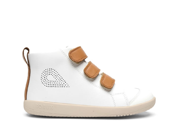 BOBUX - KID + HI COURT BOOT: WHITE + CARAMEL